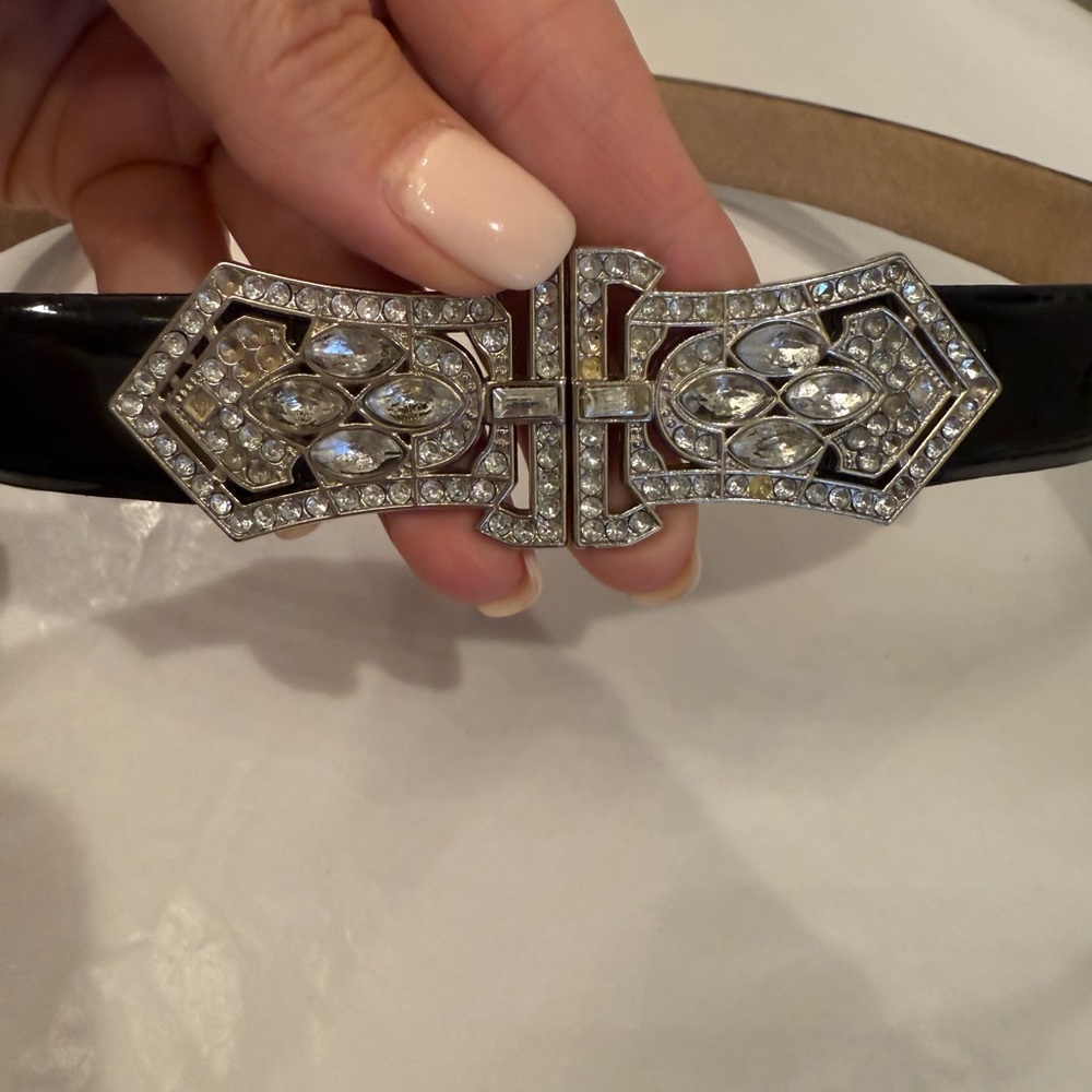 Oscar de la Renta vintage Black Belt with Silver Embellished Buckle - Picture 3 of 10
